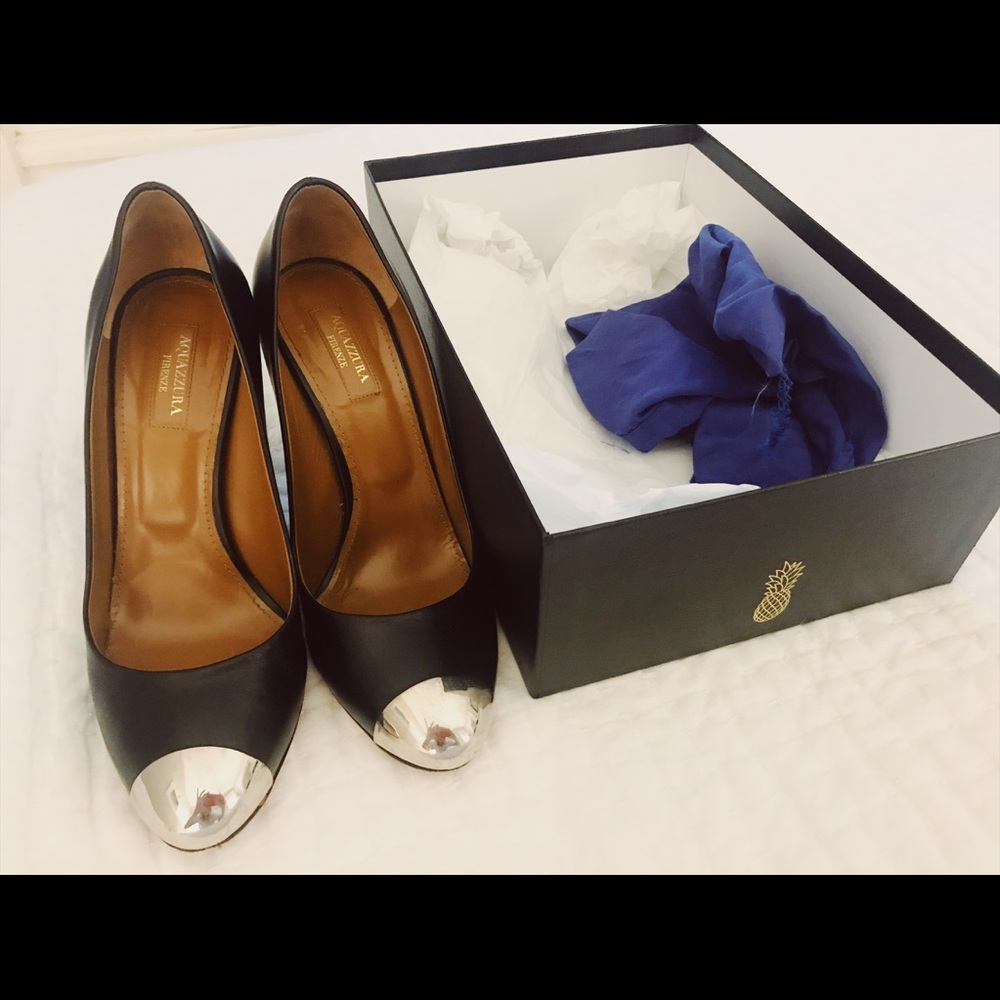 Aquazzura Black Heeled Pumps w/ Silver Toe